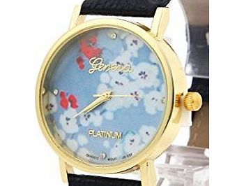 CHIC*MALL New Fashion Leather Geneva Rose Flower Watch For Women Dress Quartz Watches Mint Green