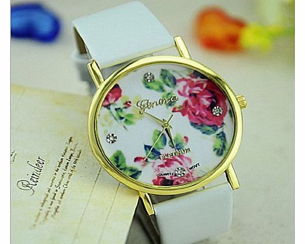 Geneva Denis Charm 3 Colors New Fashion Brand GENEVA Platinum Rose Flower Rhinestones Leather Watch Women Ladies Rose Gold Dress Watch Quartz Watches-- Mint Green