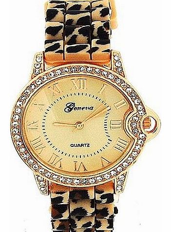 Ladies Rose Gold Beige Leopard Print Silicone Fashion Watch GE0642B