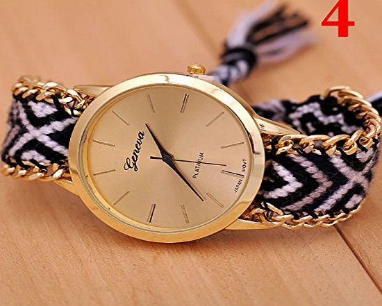 Geneva New Geneva Gold Dial Wool Knitted Alloy Chain Women Ladies Bracelet Watch Jewelry #5