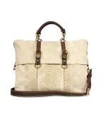 Beige Croco Stamped Suede Large Tote Bag