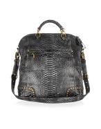 Black Reptile Leather Large Tote Bag