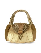 Gold Embellished Python and Calf Leather Evening Hobo Bag