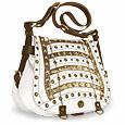 Jeweled Flap White Messenger Calf Leather Bag