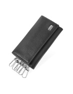 Black Logoed Genuine Leather Snap Key Holder