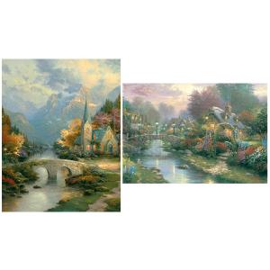 Gibson s Thomas Kinkade 2 x 500 Piece Jigsaw Puzzles Lamplight Bridge And Mountain Chapel