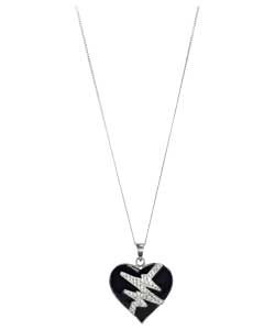 Giles Deacon Sterling Silver Jet Enamel Heartbeat Pendant
