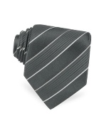 Giorgio Armani Dark Gray Bands Jacquard Silk Seven Fold Tie