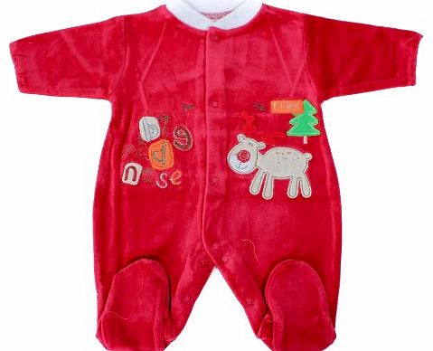 Glamour Girlz Baby Girl Boy Red Festive Velour Reindeer Romper New-born -