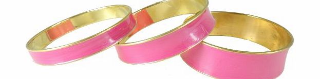 Glamour Girlz Ladies Golden Brass Brightly Coloured Set Of 3 Different Width Bangle Bracelet