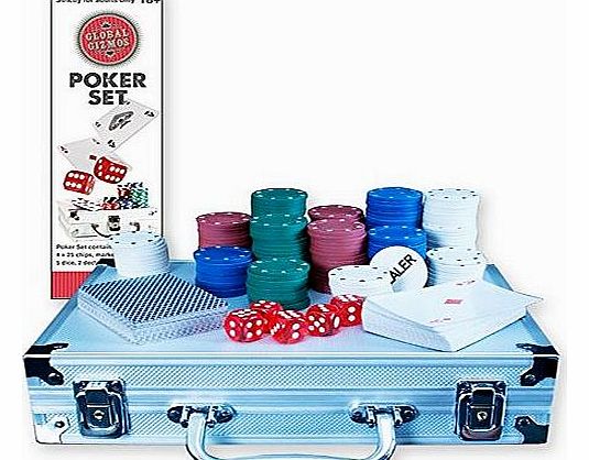 Global Gizmos Poker Set Chips Dice Cards in Aluminium Case (200 Pieces)