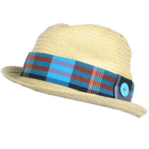 Mens GLOBE Plaid Band Bowler Hat Natural