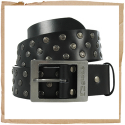 Globe Skull Rivet Leather Belt Black