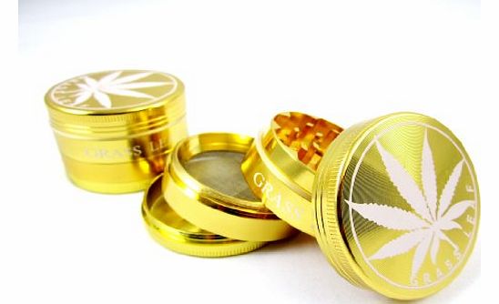 GNA METAL GOLD GRASSLEAF 40MM SHARK TEETH MAGNETIC 4 PART GRINDER HERB WEED POLLINATOR AMSTERDAM GRINDER