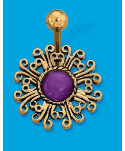 Gold Coloured Base Metal Jewelled Sun Body Bar