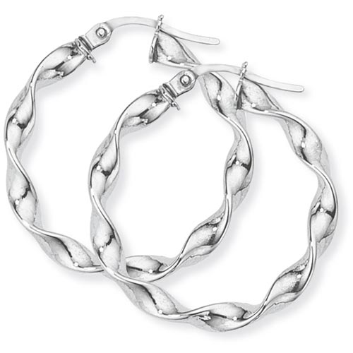 26mm Twisted Hoop Earrings In 9 Carat White Gold