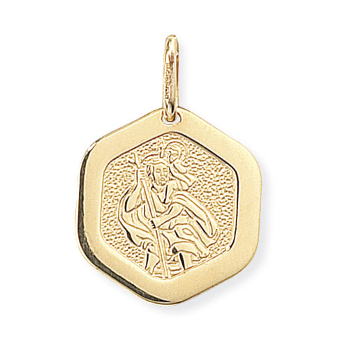 9ct Gold St Christopher Hexagon Pendant