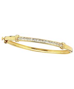 Gold Plated Silver Princess Cut Cubic Zirconia Bangle