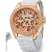 Leopard White  Rose Gold Silicone Golddigga Watch