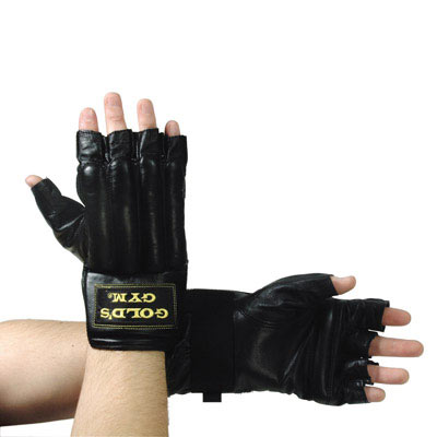 Golds Gym Fingerless Leather Bag Mitts (Black) (Fingerless Leather Bag Mitts Medium)