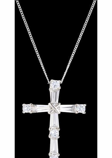 9ct White Gold Cubic Zirconia Cross Pendant