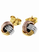 9ct yellow, white and rose gold knot earrings