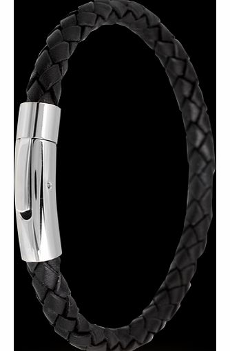 Goldsmiths Black Leather Mens Narrow Bracelet