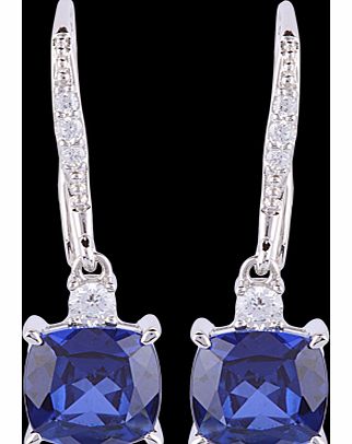 Silver Blue Cubic Zirconia Cushion Drop Earrings