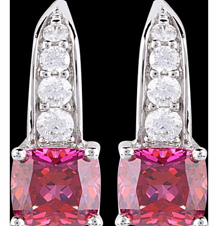 Silver Deep Pink Cubic Zirconia Drop Earrings