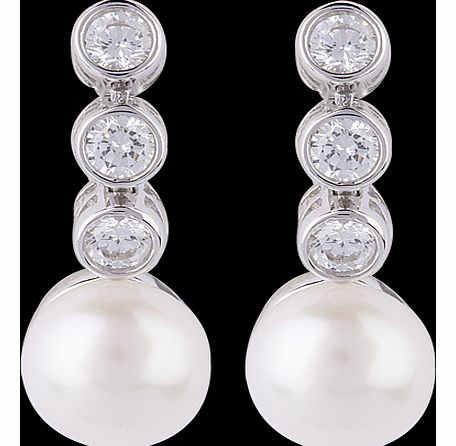 Silver Triple Stone Cubic Zirconia Pearl Drop