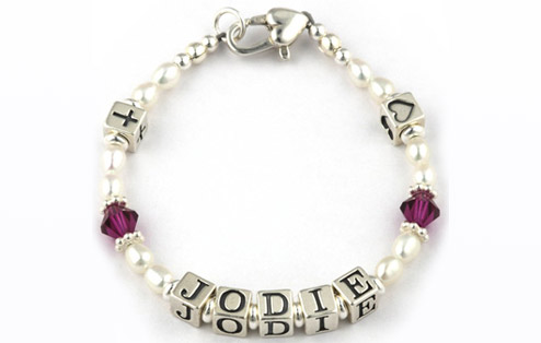 Babys Sterling Silver Name Bracelet - Fuschia