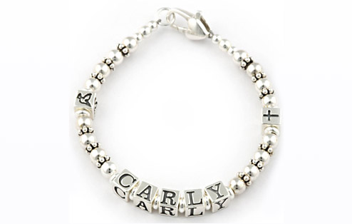 Babys Sterling Silver Name Bracelet - Pearl Beads