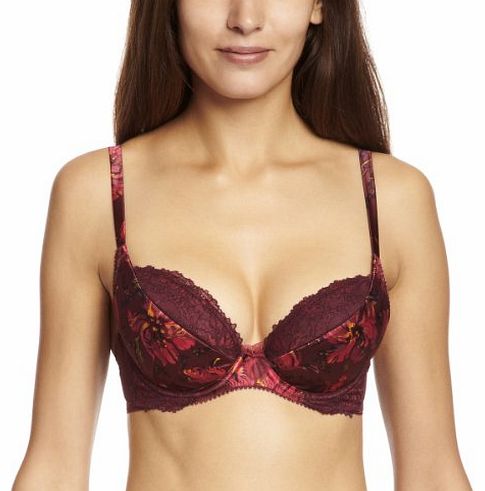 Floral Print Padded Plunge Womens Bra Grape 34DD