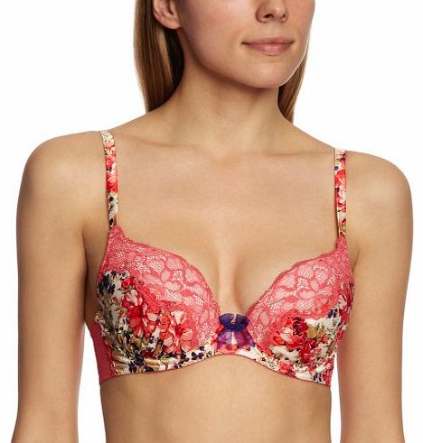 Flower Rush Padded Plunge Womens Bra Pink 34B