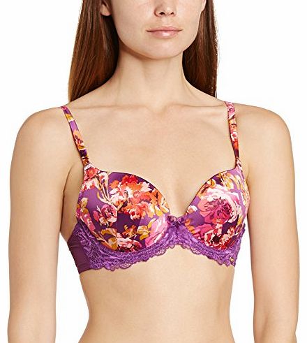 Gossard Womens Botanical Print Padded Plunge Floral Everyday Bra, Purple (Plum), 34DD