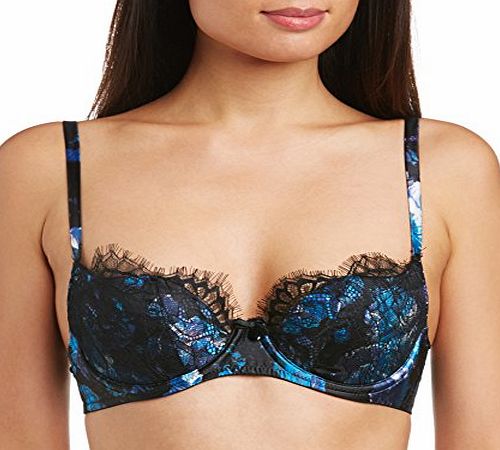 Gossard Womens Temptation Silk Print Padded Balcony Floral Everyday Bra, Blue (Midnight), 34E