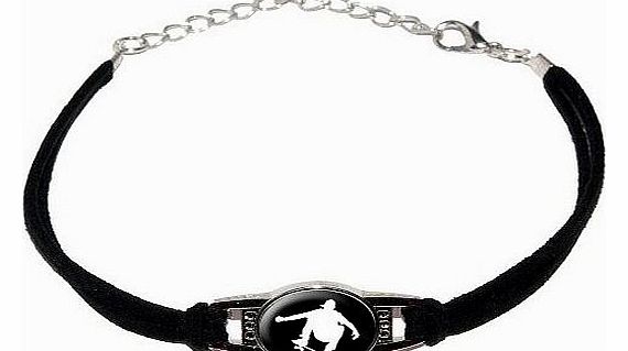 Graphics and More Skater Skateboarder Skateboard - Novelty Suede Leather Metal Bracelet - Black