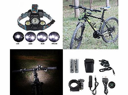 GRDE 2014 Amphibious 5000 Lumens Cree Bike Light / Head Torch, Waterproof 3x Cree XM-L T6 LED Headlamp, Powerful Rechargeable Headlight for Cycling Running Hiking Camping Hunting Fishing (Headlight)