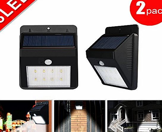 GRDE 8 LED Solar Powered Security Light, 160 Lumens Waterproof Motion Sensor Light, Wireless Outdoor Wall Light for Garden, Porch, Pathway (2)