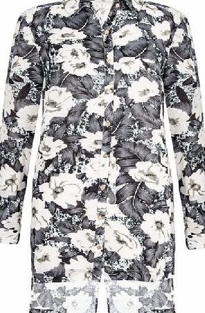 Grey Floral Cross Back Blouse