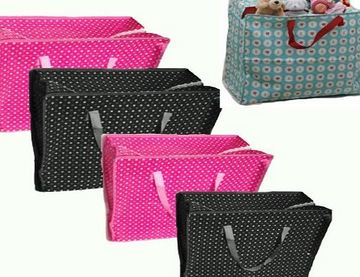 Grids London Retrospots Reusable Shopping Bag Storage Bag for Laundry, Clothes, Toys Dotted Print Medium Black Colour