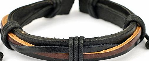 GSPStyle Mens WomensReal Leather Fashion Chic Bracelet Band Bangle Wristband Wrist Cuff Black-Brown