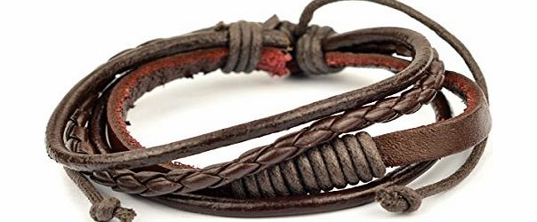 GSPStyle Mens WomensReal Leather Twisted Chic Bracelet Band Bangle Wristband Wrist Cuff Dark Brown