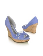 Library - Blue Suede Cork Wedge Sandal Shoes