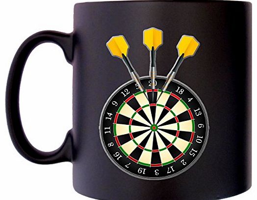 Dartboard Yellow Darts Black Satin Mug Novelty Sport Printed Picture