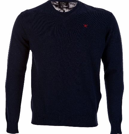 Hackett Pima Cotton V-Neck Jumper Navy