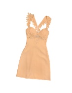 Peach Swarovski Decorated Silk Crepe Dress