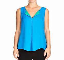 Halston Heritage Blue and aqua pure silk V-neck blouse