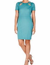 Blue short-sleeved cut-out neck dress