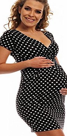 Happy Mama Boutique Happy Mama. Womens Maternity Empire Waist Stretch Spot Tunic Mini Dress. 111p (Black with Large White Dots, 10)